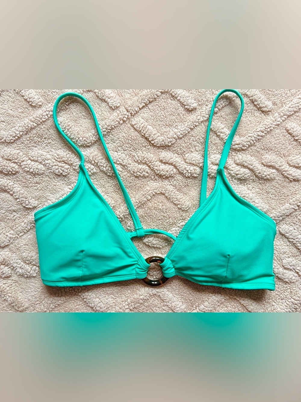 Teal Triangle Bikini Top Juniors L (11-13) Tie Back Tortoise Marble Center Ring